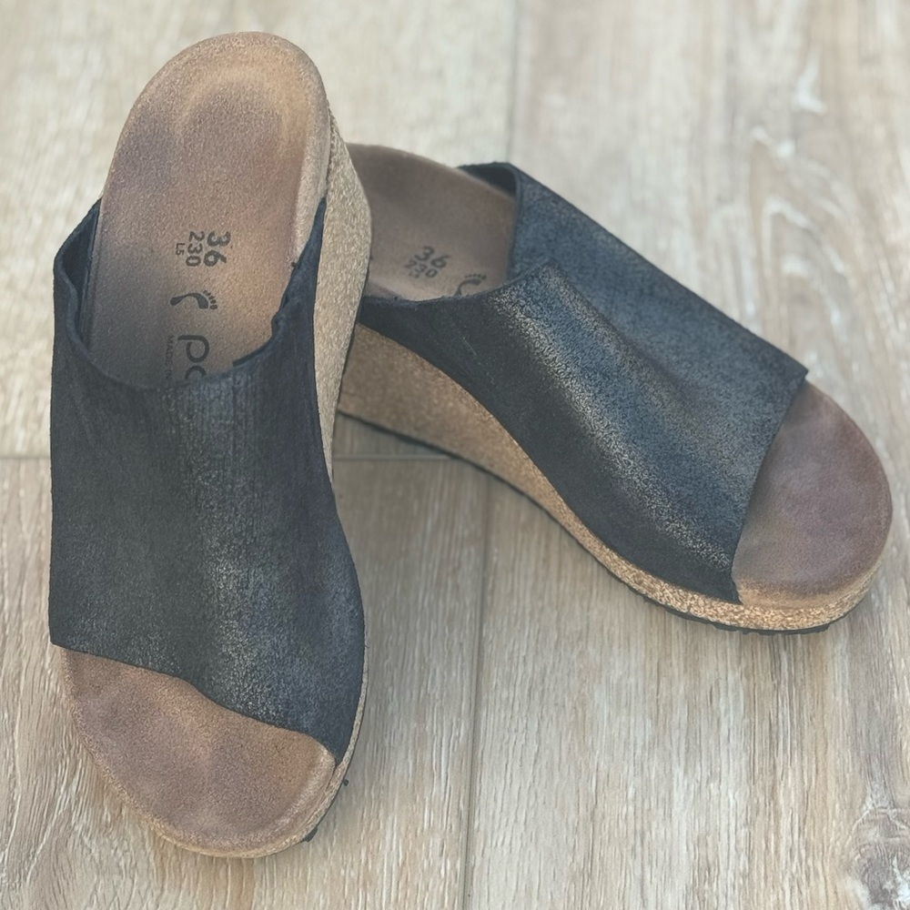 Papillio Black Suede Open-Toe Slide Mules